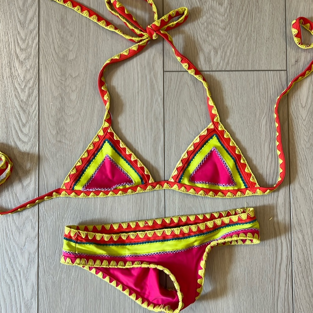 Same Swim Los Angeles | neon yellow and pink bikini, XS top and bottom